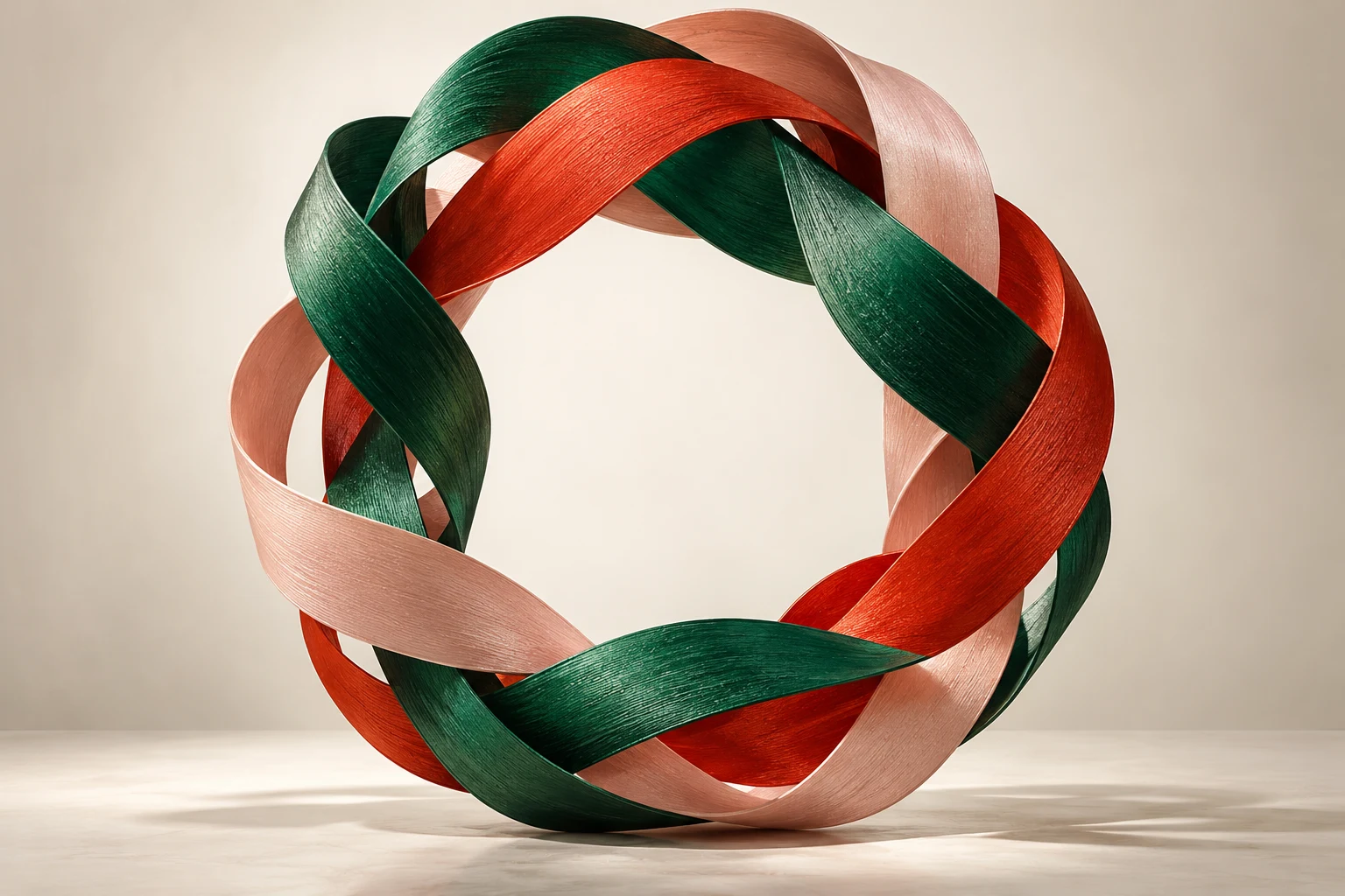 Sculptural interwoven ribbons expressing connection and generosity